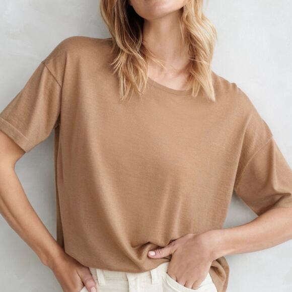 JENNI KAYNE Cashmere Tee Women XS Taupe Brown Short Sleeve Crew Lightweight NEW - Picture 4 of 15